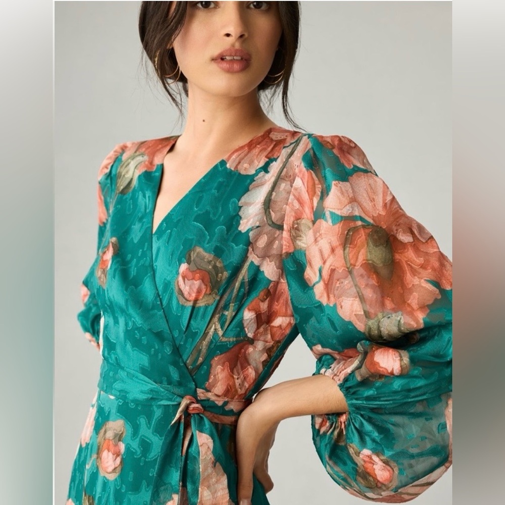 NWT Anthropologie Hutch textured v neck maxi wrap dress, XS - Picture 3 of 6